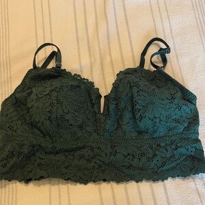 VS Pink Lace Bralette in Deep Forest Green